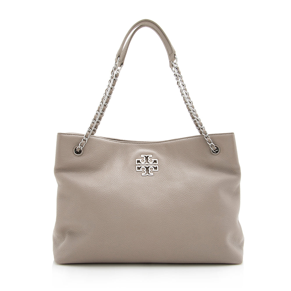 Tory Burch Leather Britten Triple Compartment Tote (SHF-17787)
