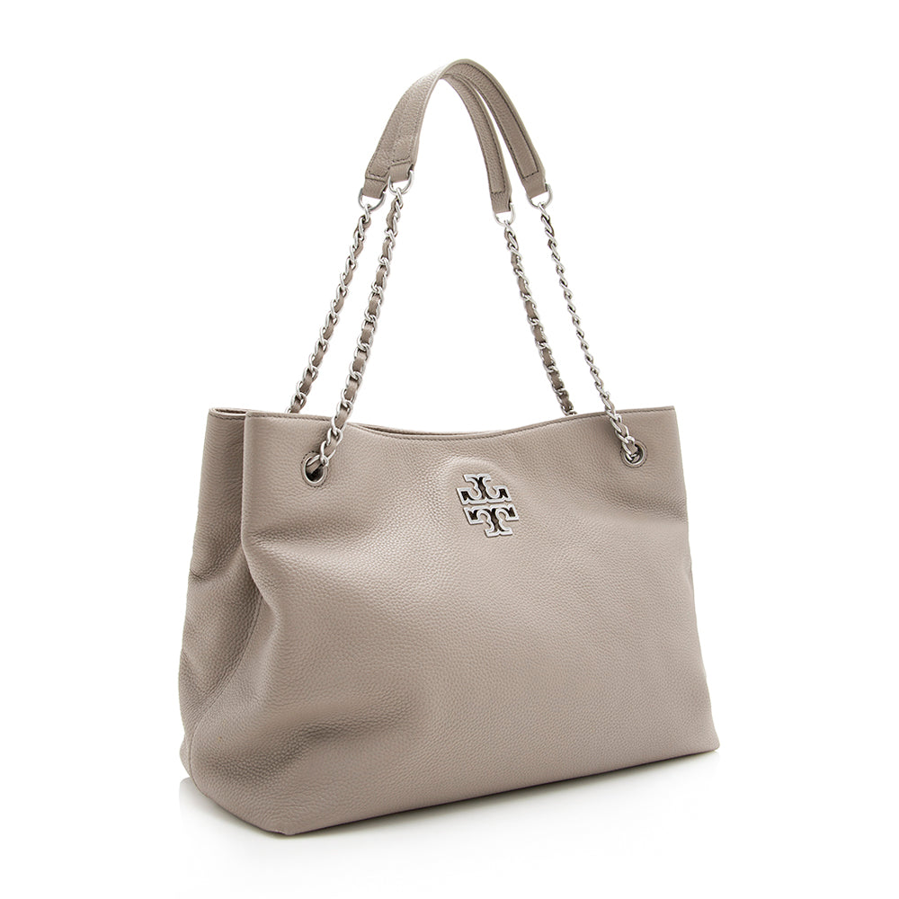 Tory Burch Leather Britten Triple Compartment Tote (SHF-17787)