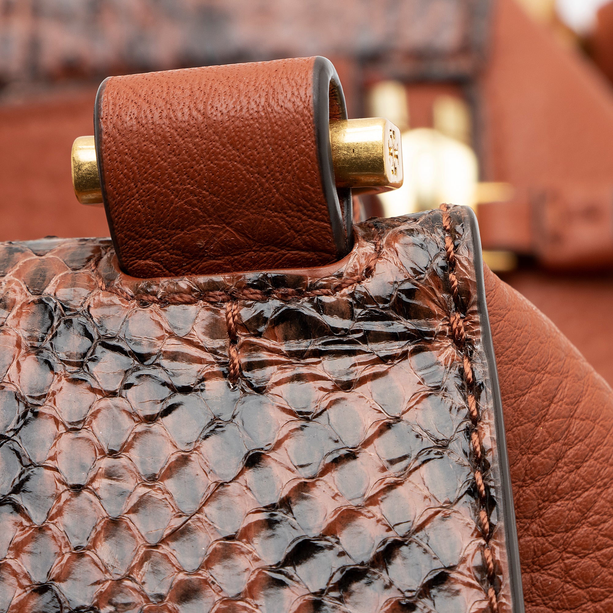 Tory Burch Pebbled Leather Python Half Moon Top Handle Satchel (SHF-23373)