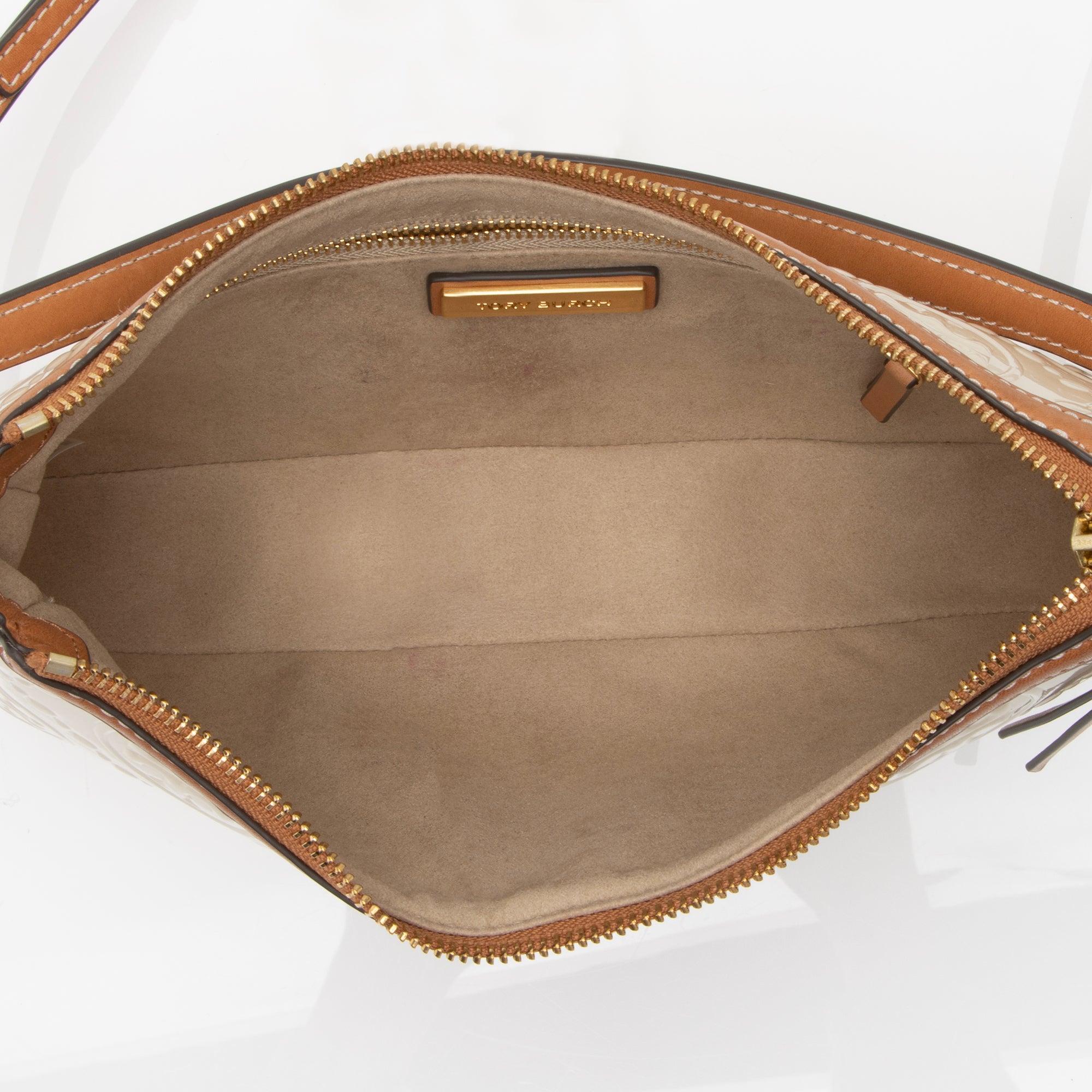 Tory Burch T Monogram Embossed Patent Leather Studio Shoulder Bag (SHF-23352)