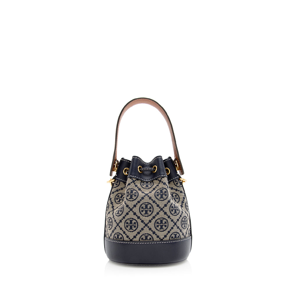 Tory Burch T Monogram Jacquard Mini Bucket Bag (SHF-20673)