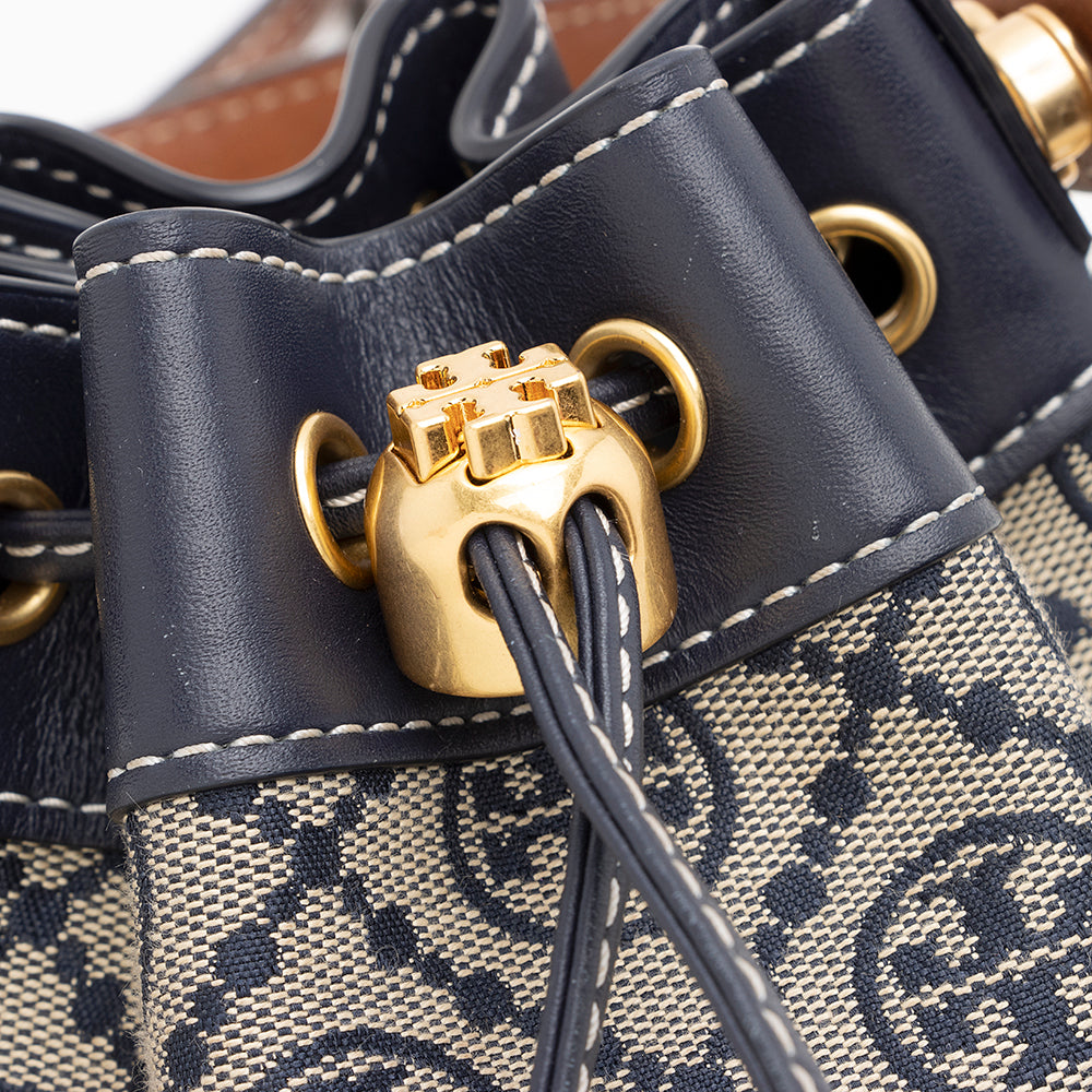 Tory Burch T Monogram Jacquard Mini Bucket Bag (SHF-20673)