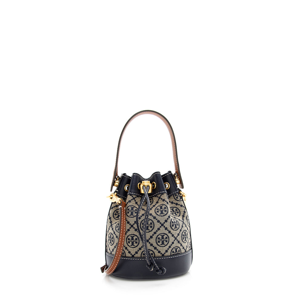 Tory Burch T Monogram Jacquard Mini Bucket Bag (SHF-20673)