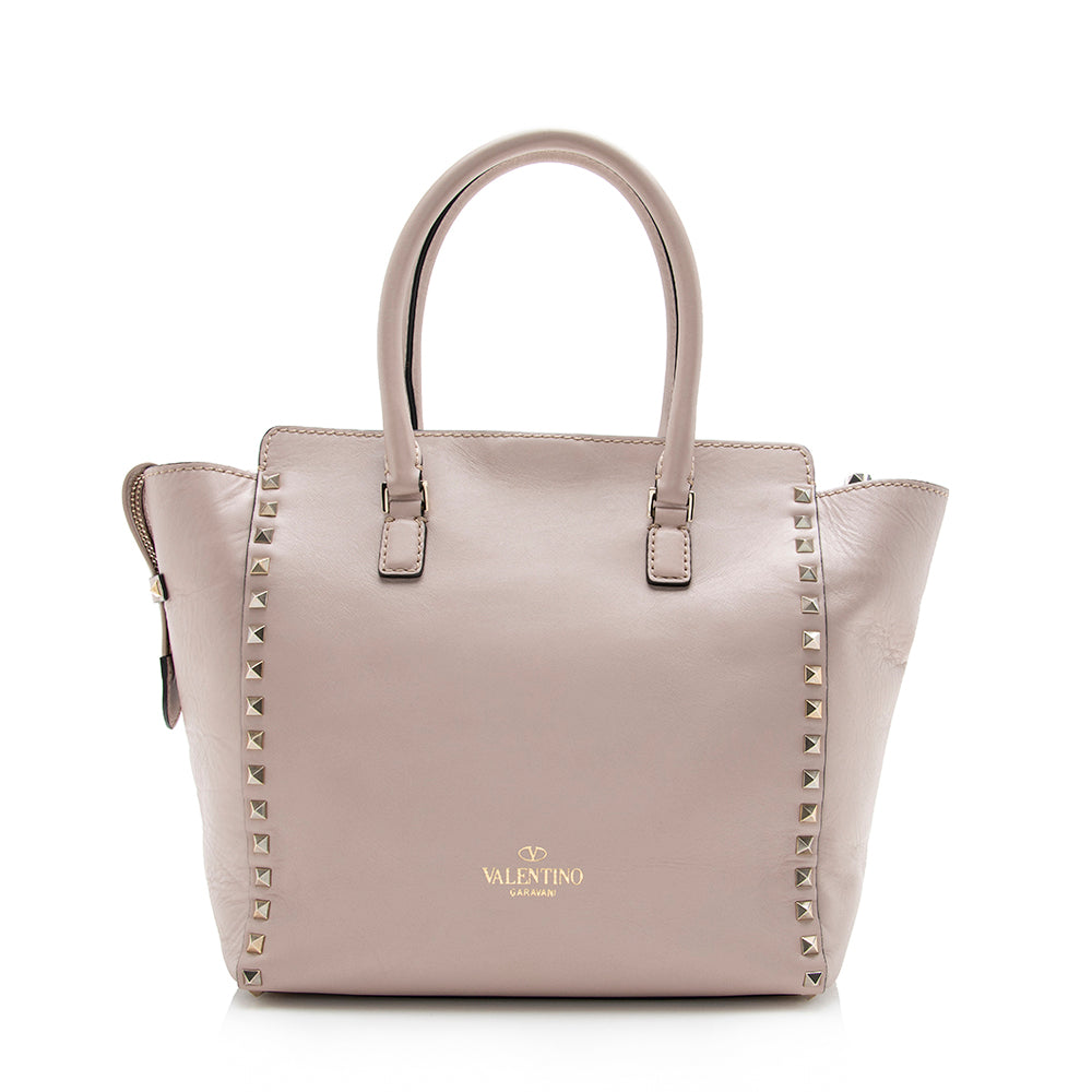 Valentino Calfskin Rockstud Double Handle Medium Tote (SHF-16009)