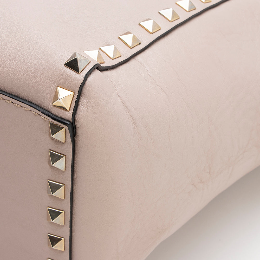 Valentino Calfskin Rockstud Double Handle Medium Tote (SHF-16009)