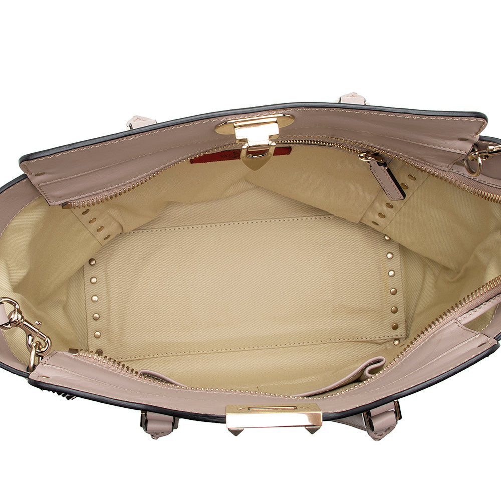 Valentino Calfskin Rockstud Double Handle Medium Tote (SHF-16009)