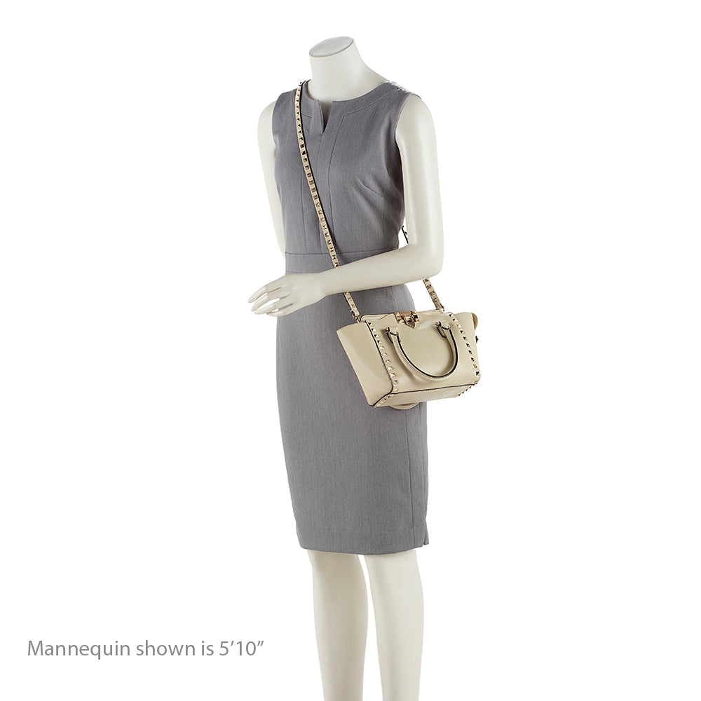 Valentino Calfskin Rockstud Double Handle Mini Tote (SHF-15923)