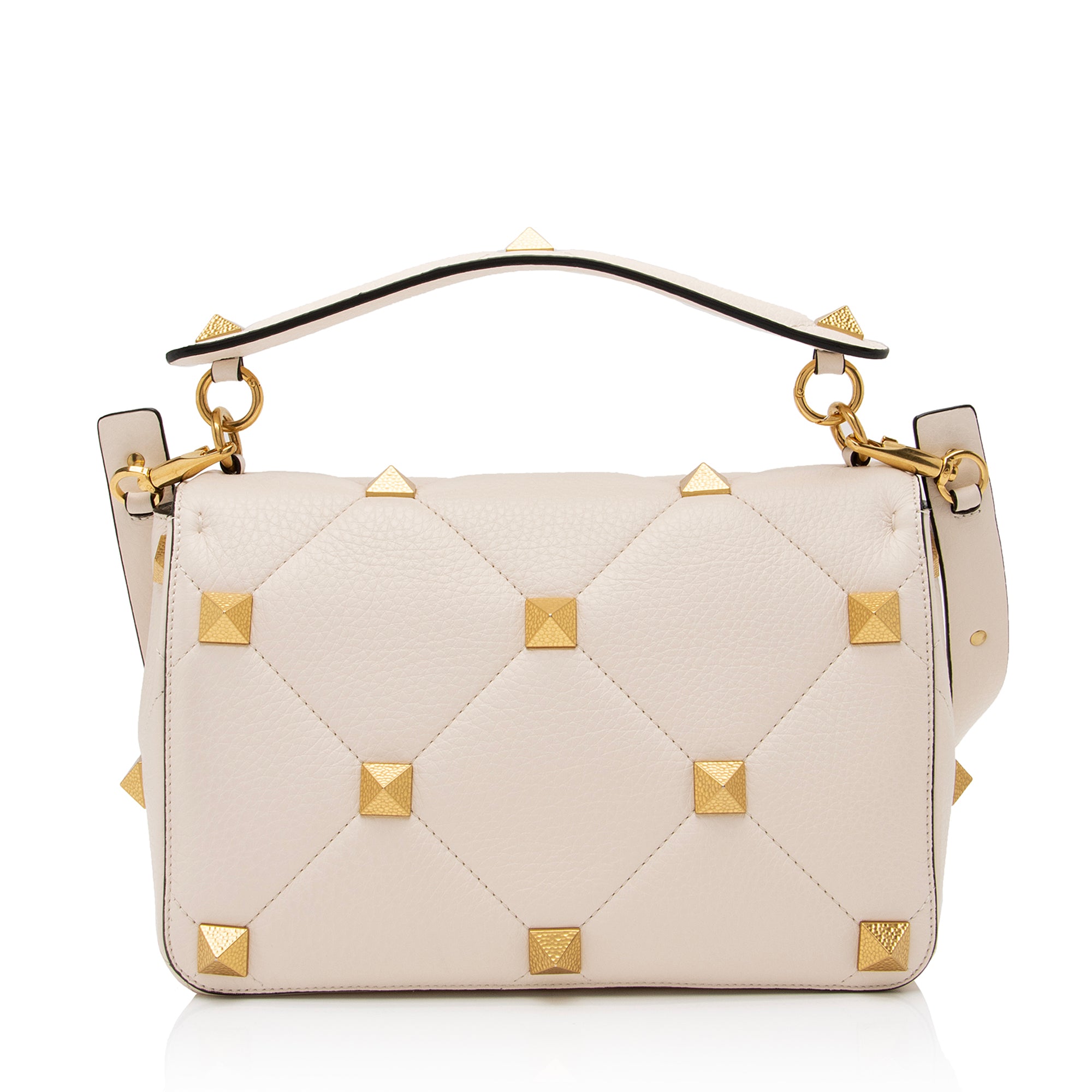 Valentino Grained Calfskin Hammered Roman Stud Large Shoulder Bag (SHF-23647)