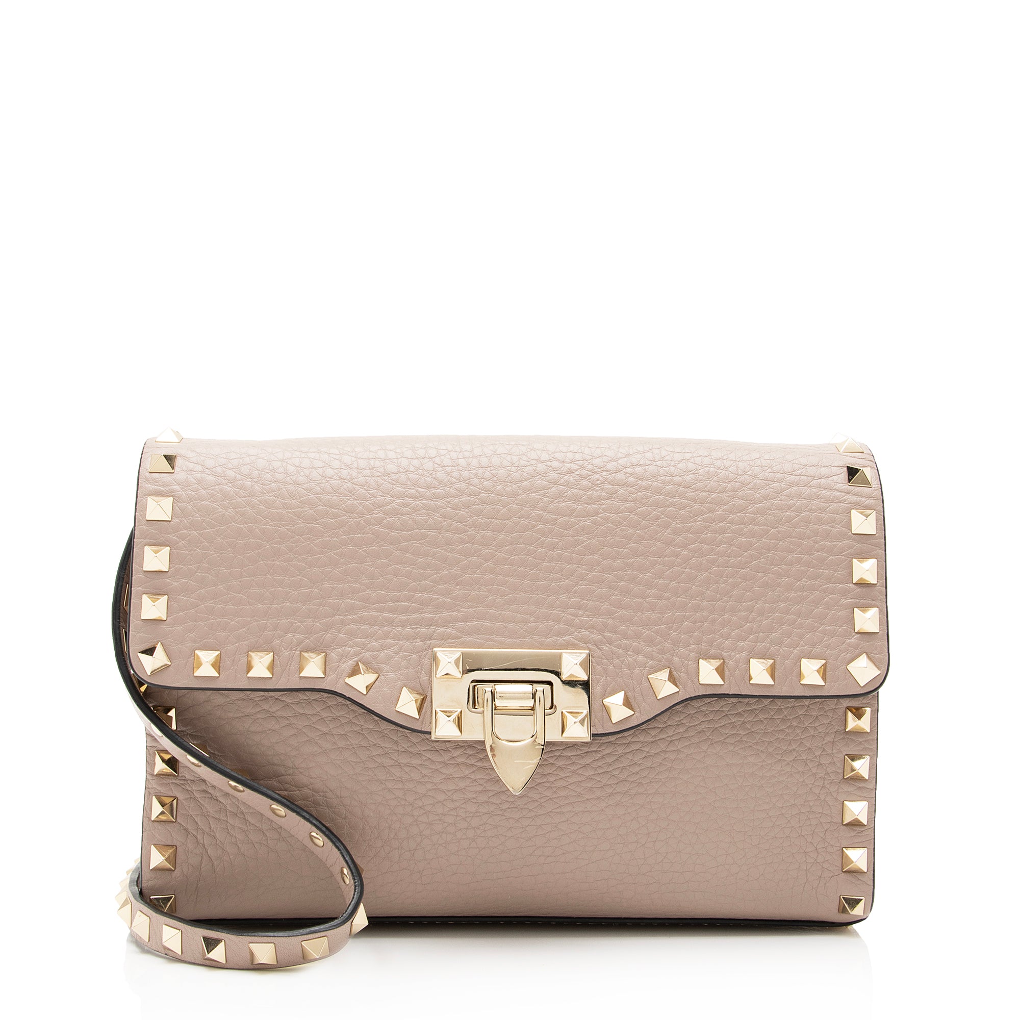 Valentino Grainy Calfskin Rockstud Flap Small Crossbody Bag (SHF-23894)