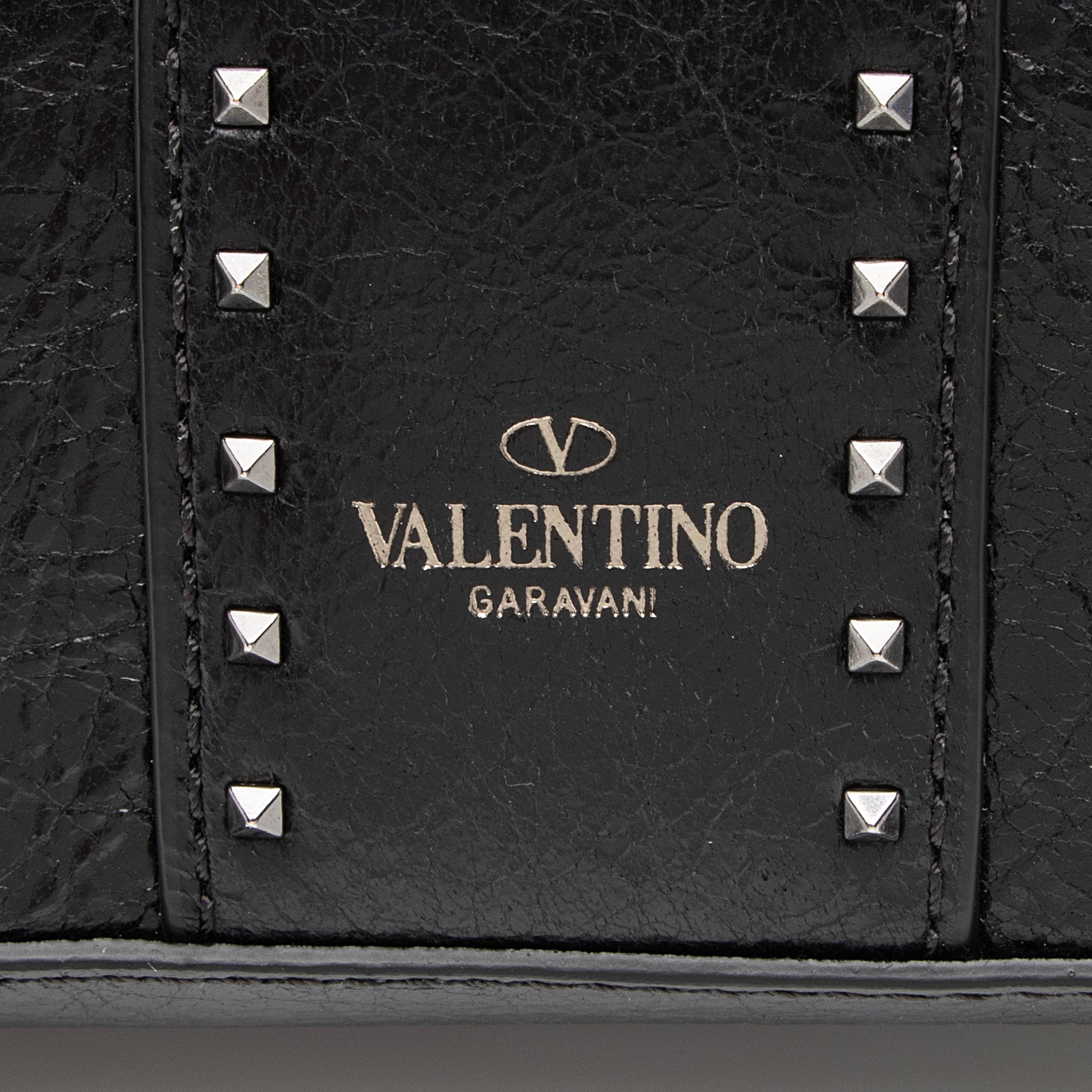 Valentino Lambskin Ruffle Rockstud Spike Very V Clutch (SHF-23893)