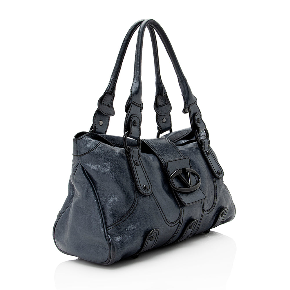 Valentino Metallic Leather Catch Satchel (SHF-20681)