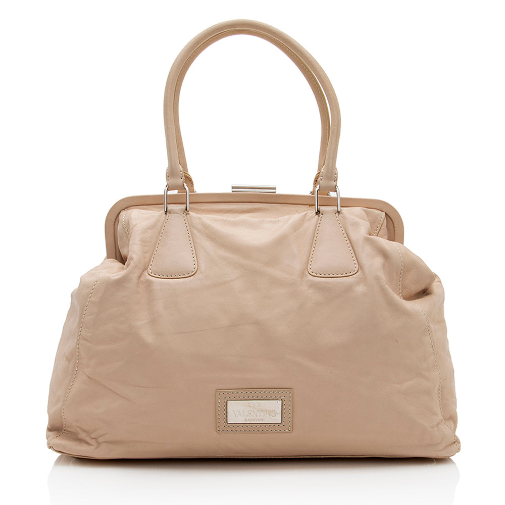 Valentino Leather Petale Rose Frame Satchel (SHF-18479)