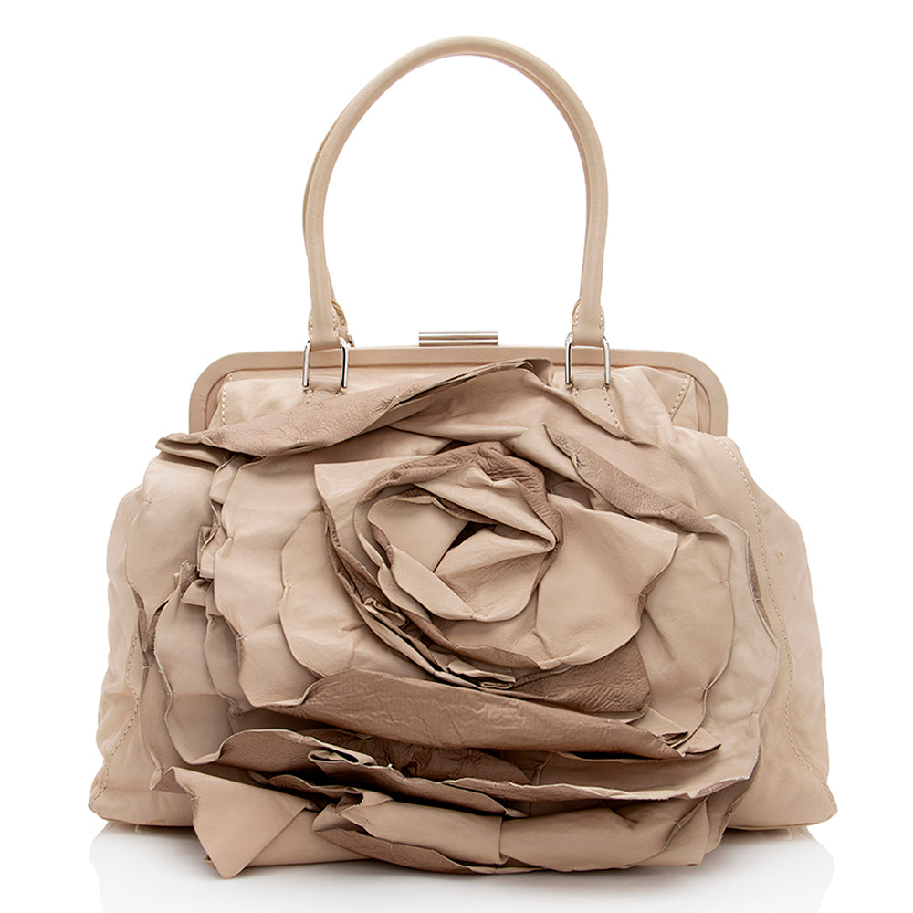 Valentino Leather Petale Rose Frame Satchel (SHF-18479)