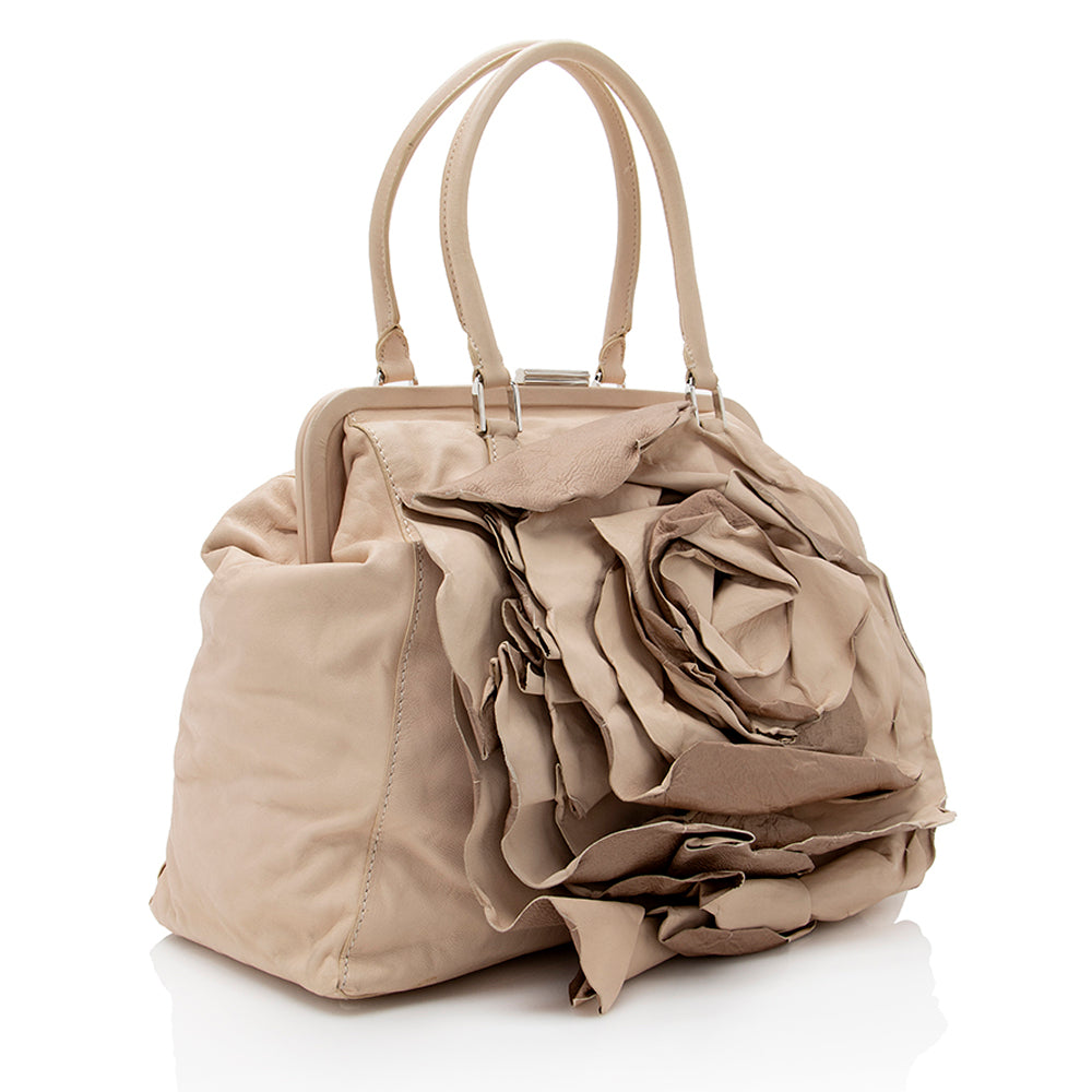 Valentino Leather Petale Rose Frame Satchel (SHF-18479)