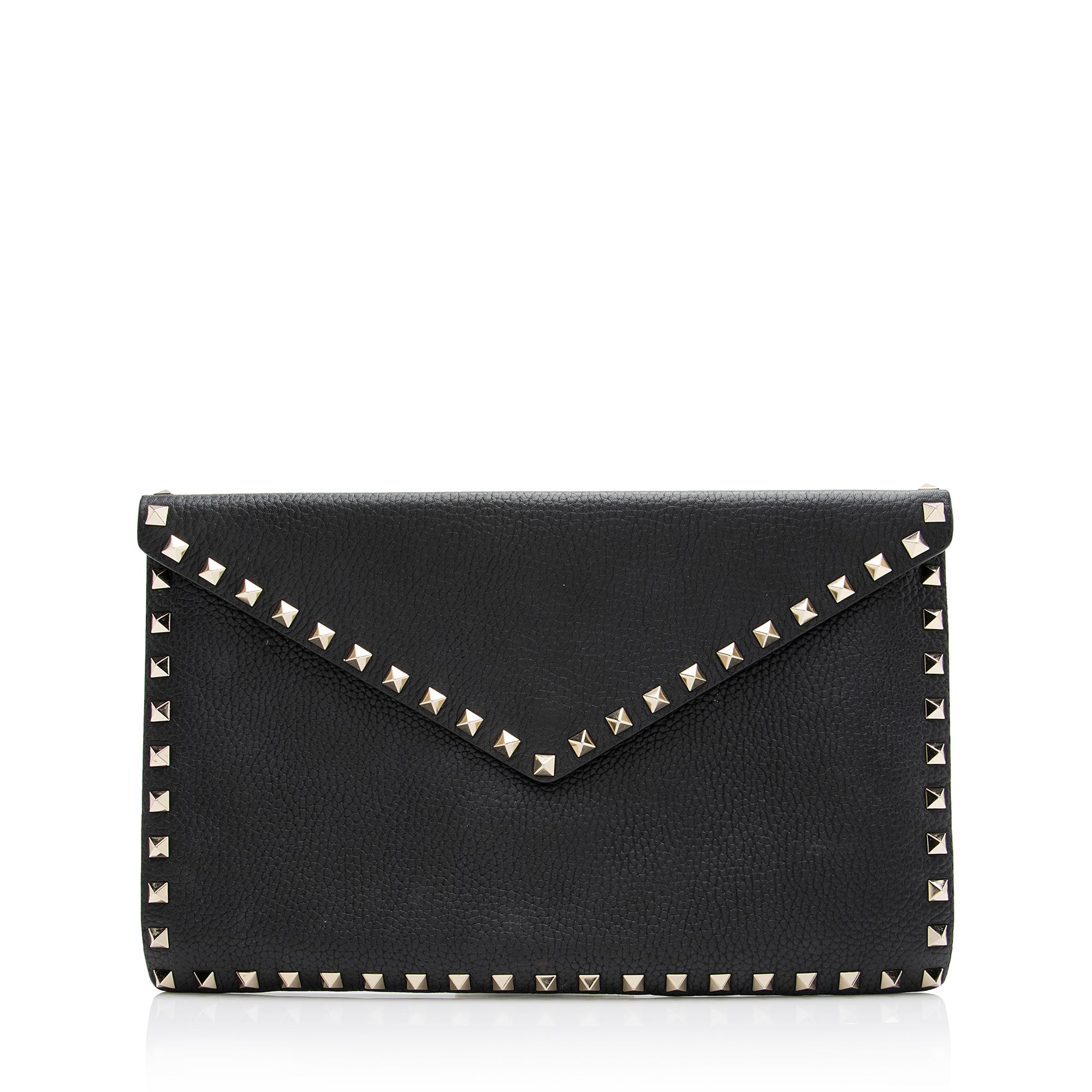 Valentino Leather Rockstud Envelope Flap Clutch (SHF-23667)