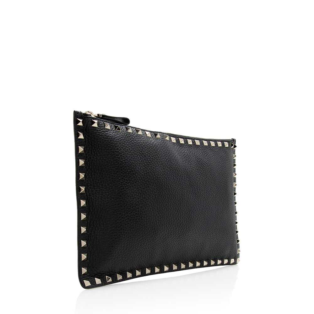 Valentino Leather Rockstud Large Flat Clutch (SHF-21847)
