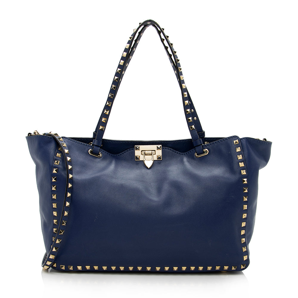 Valentino Leather Rockstud Medium Tote (SHF-14782)