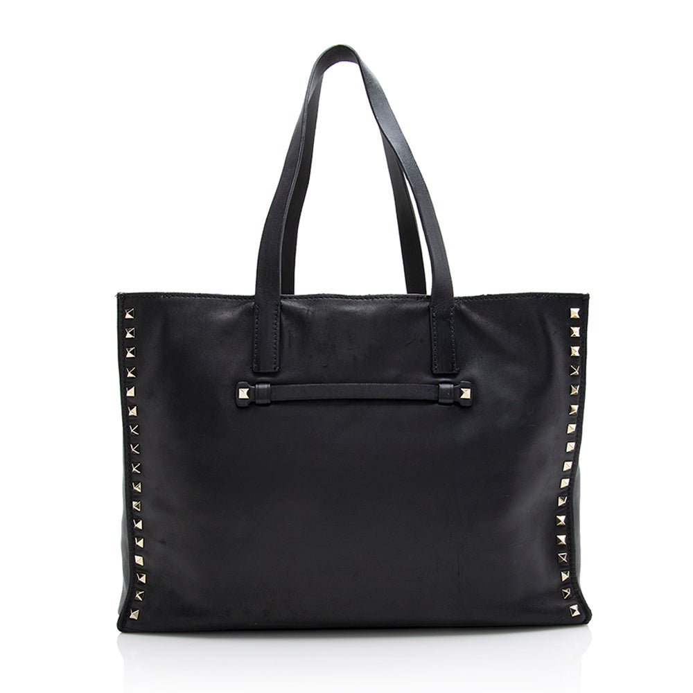 Valentino Leather Rockstud Open Medium Tote - FINAL SALE (SHF-21650)