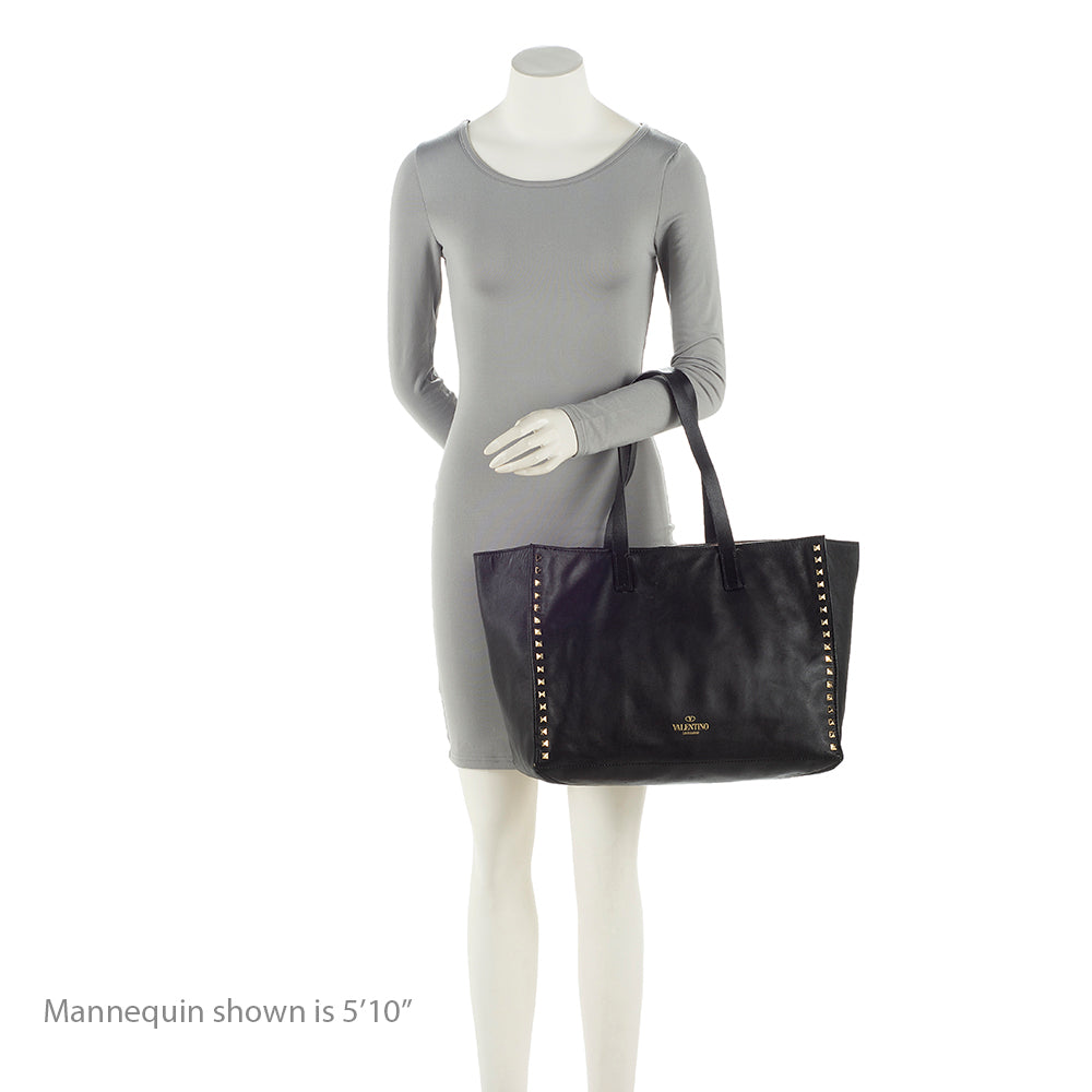 Valentino Leather Rockstud Open Medium Tote - FINAL SALE (SHF-21650)