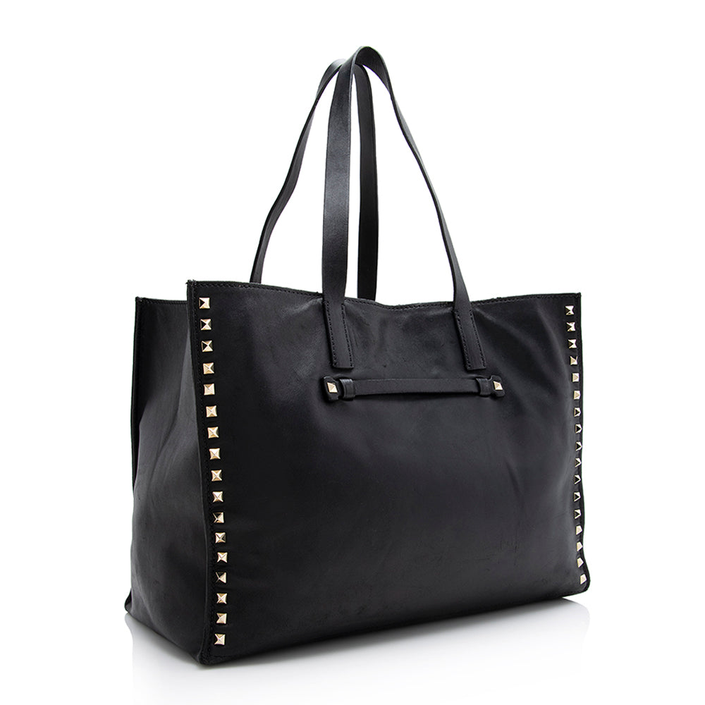 Valentino Leather Rockstud Open Medium Tote - FINAL SALE (SHF-21650)