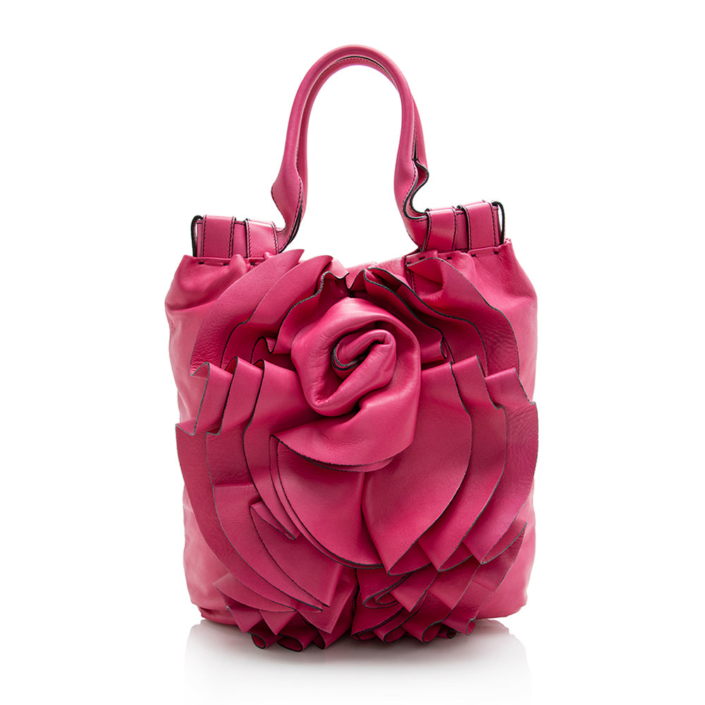 Valentino Leather Rose Vertigo Shopper Tote (SHF-21662)