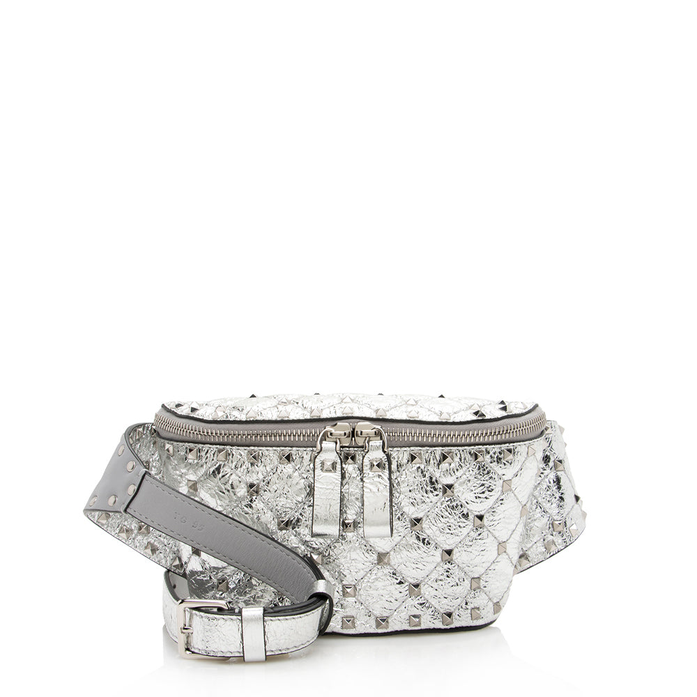 Valentino Metallic Calfskin Rockstud Belt Bag (SHF-15787)
