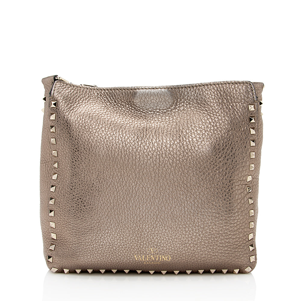 Valentino Metallic Calfskin Rockstud Messenger Bag (SHF-21791)