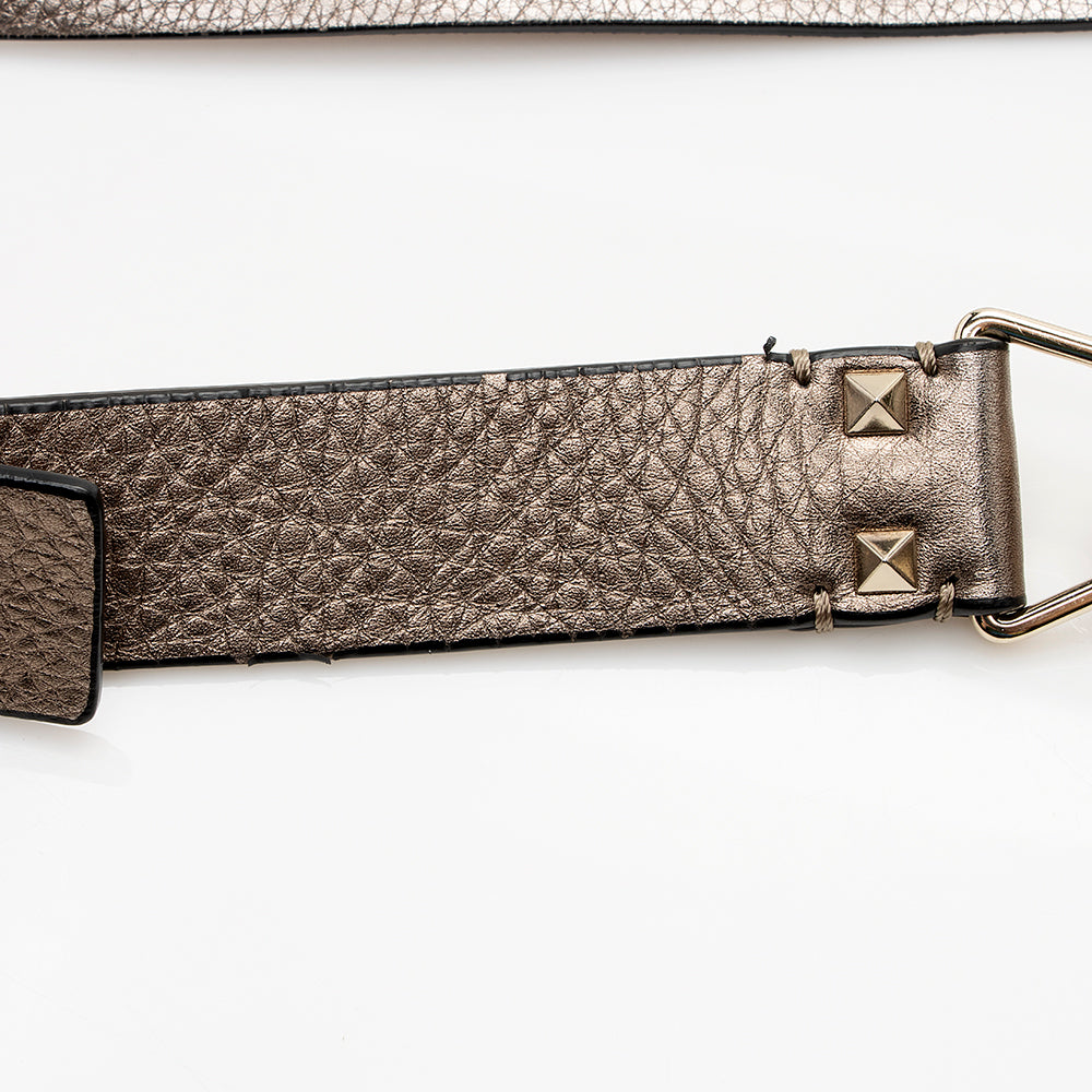 Valentino Metallic Calfskin Rockstud Messenger Bag (SHF-21791)