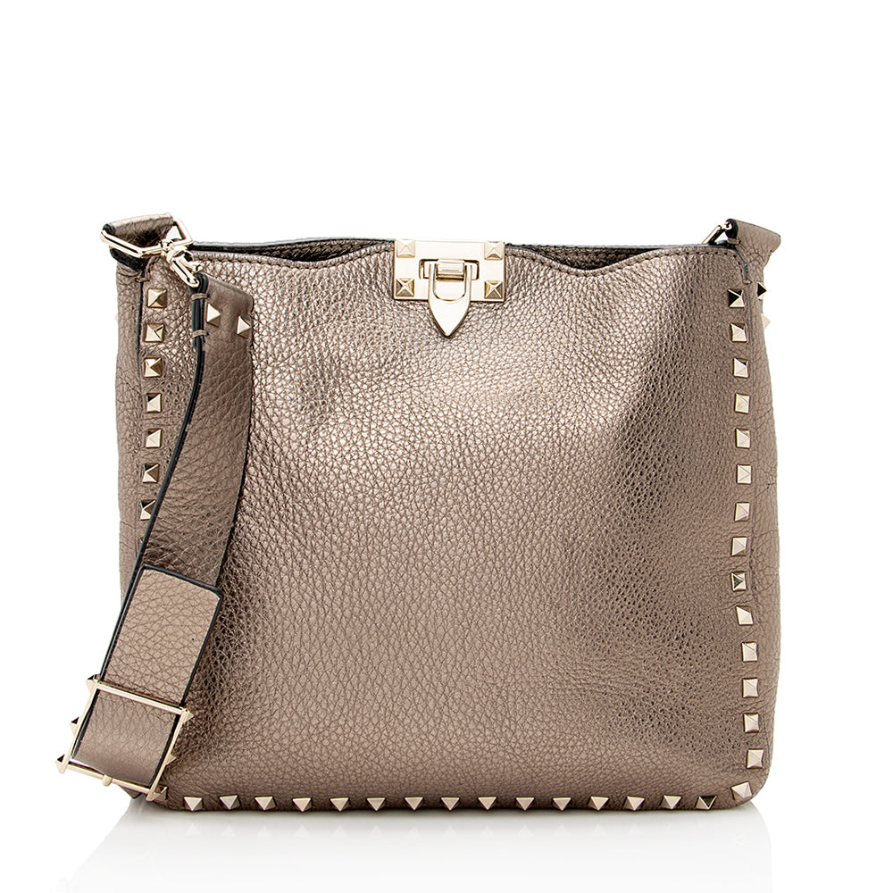 Valentino Metallic Calfskin Rockstud Messenger Bag (SHF-21791)