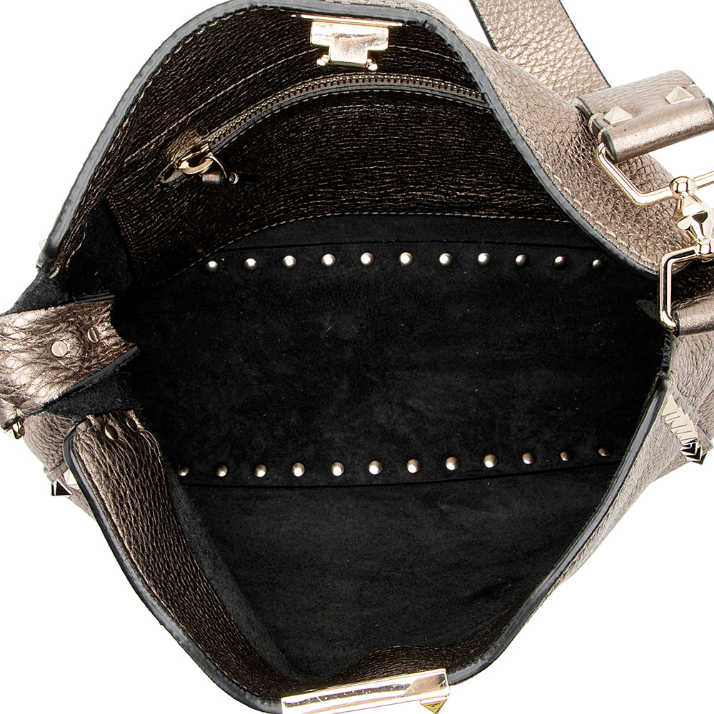 Valentino Metallic Calfskin Rockstud Messenger Bag (SHF-21791)