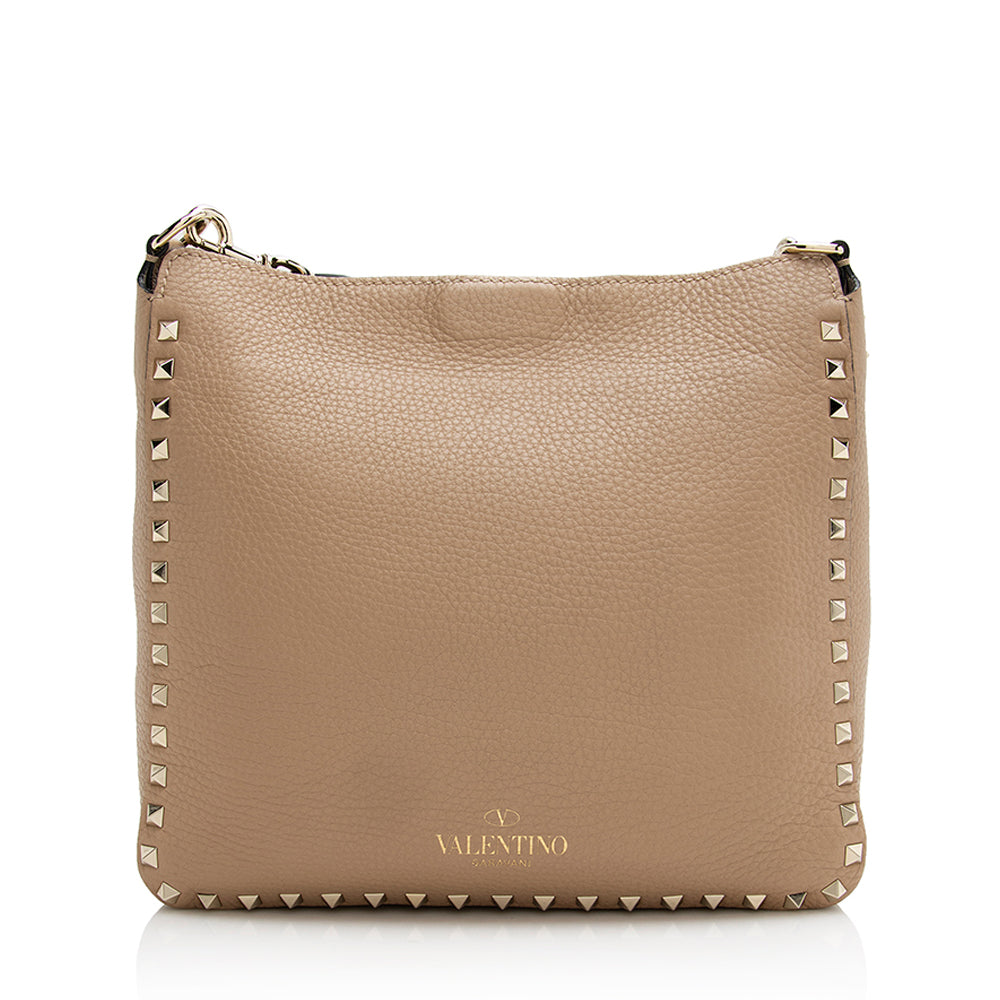 Valentino Pebbled Calfskin Rockstud Flip-Lock Small Messenger Bag (SHF-21886)