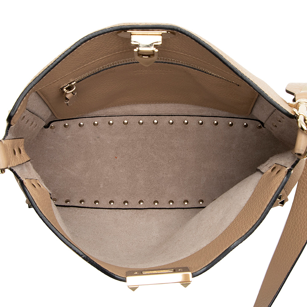 Valentino Pebbled Calfskin Rockstud Flip-Lock Small Messenger Bag (SHF-21886)