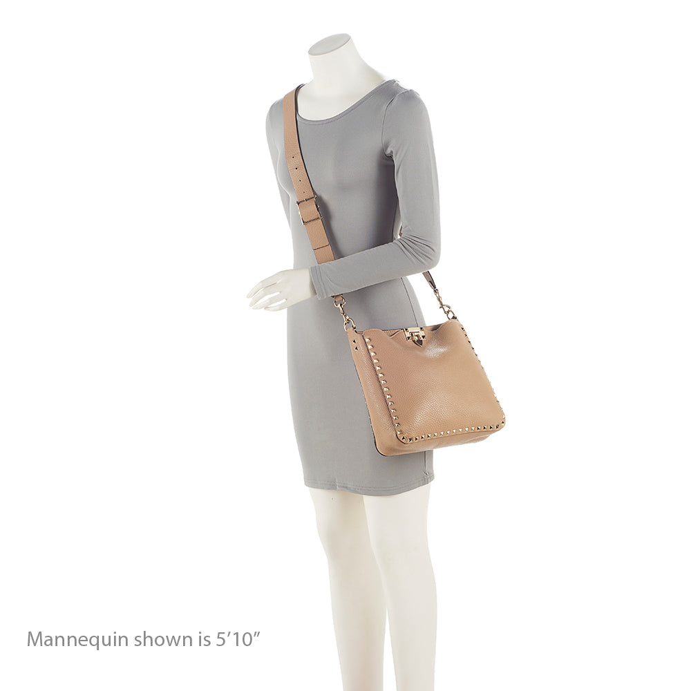 Valentino Pebbled Calfskin Rockstud Flip-Lock Small Messenger Bag (SHF-21886)