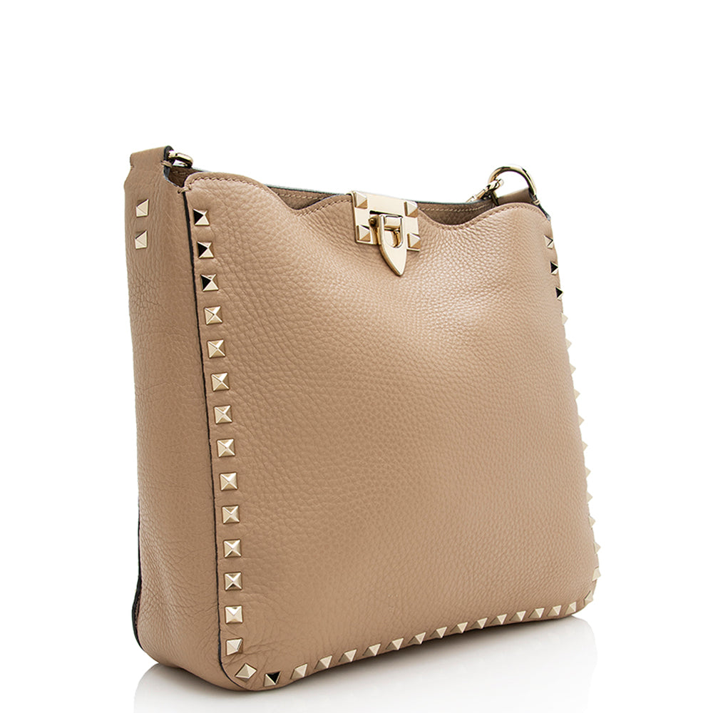 Valentino Pebbled Calfskin Rockstud Flip-Lock Small Messenger Bag (SHF-21886)