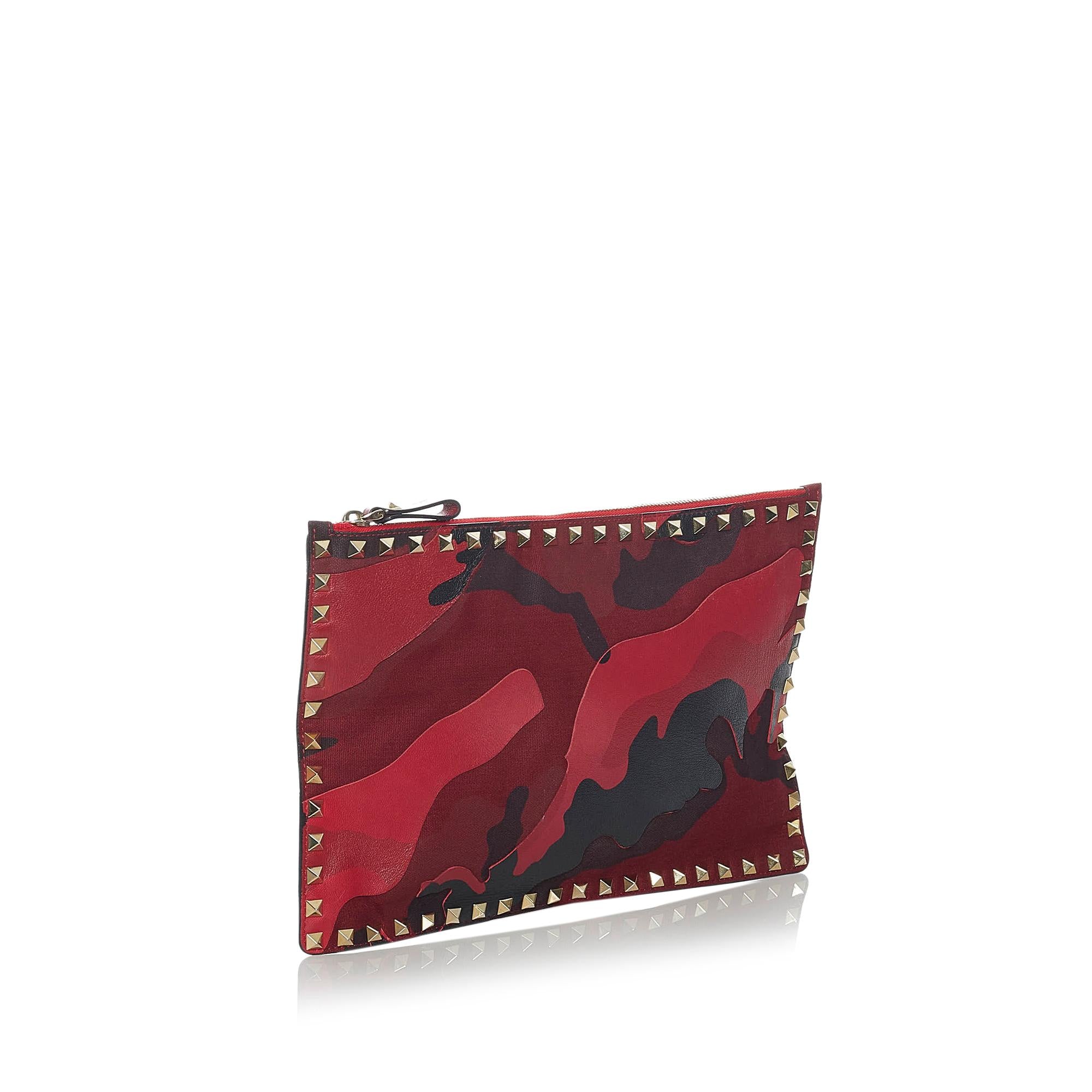Valentino Rockstud Camouflage Leather Clutch Bag (SHG-30219)