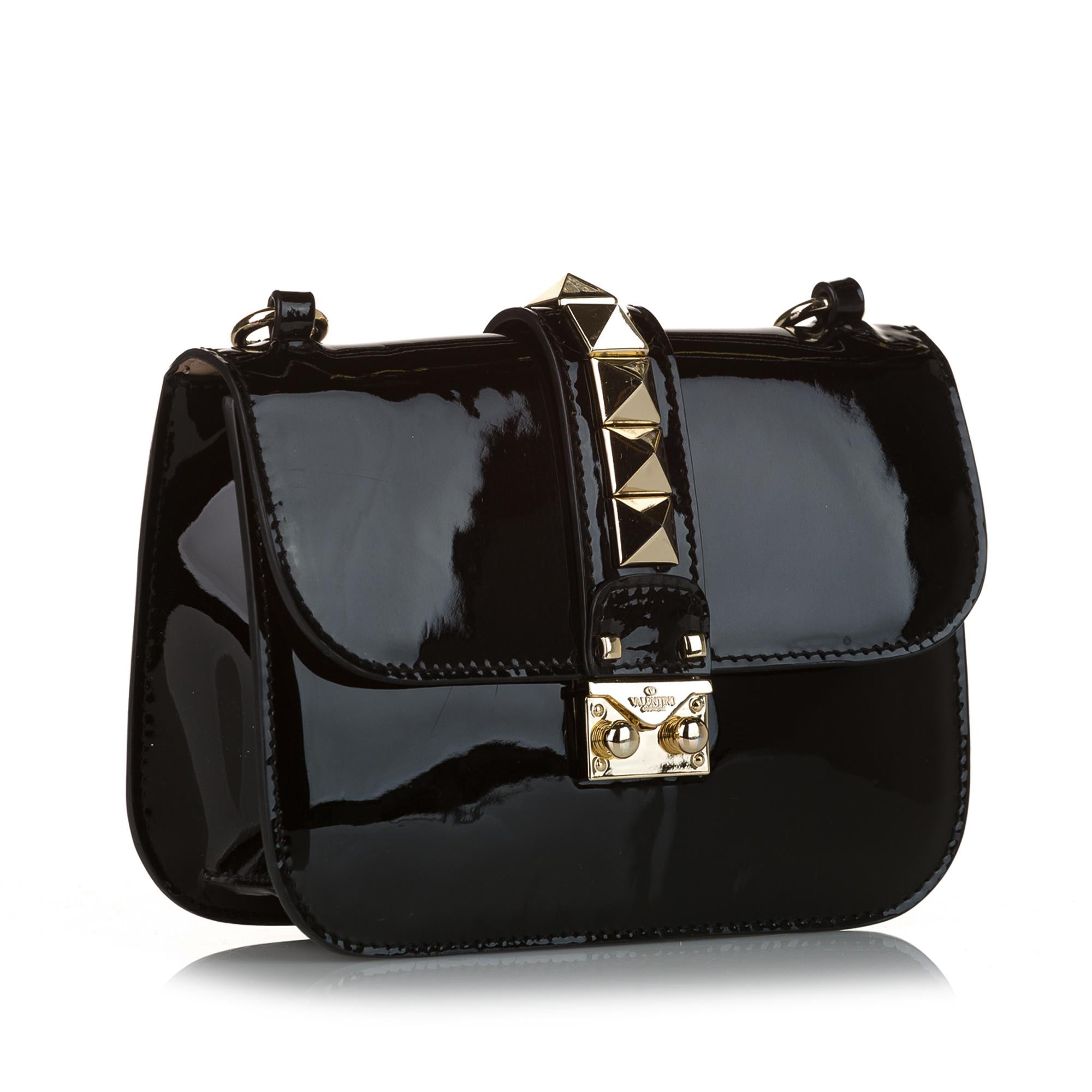 Valentino Rockstud Glam Lock Patent Leather Crossbody Bag (SHG-34296)