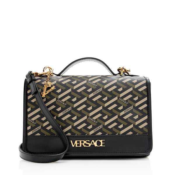 Versace La Greca Signature Canvas Crossbody Clutch Bag