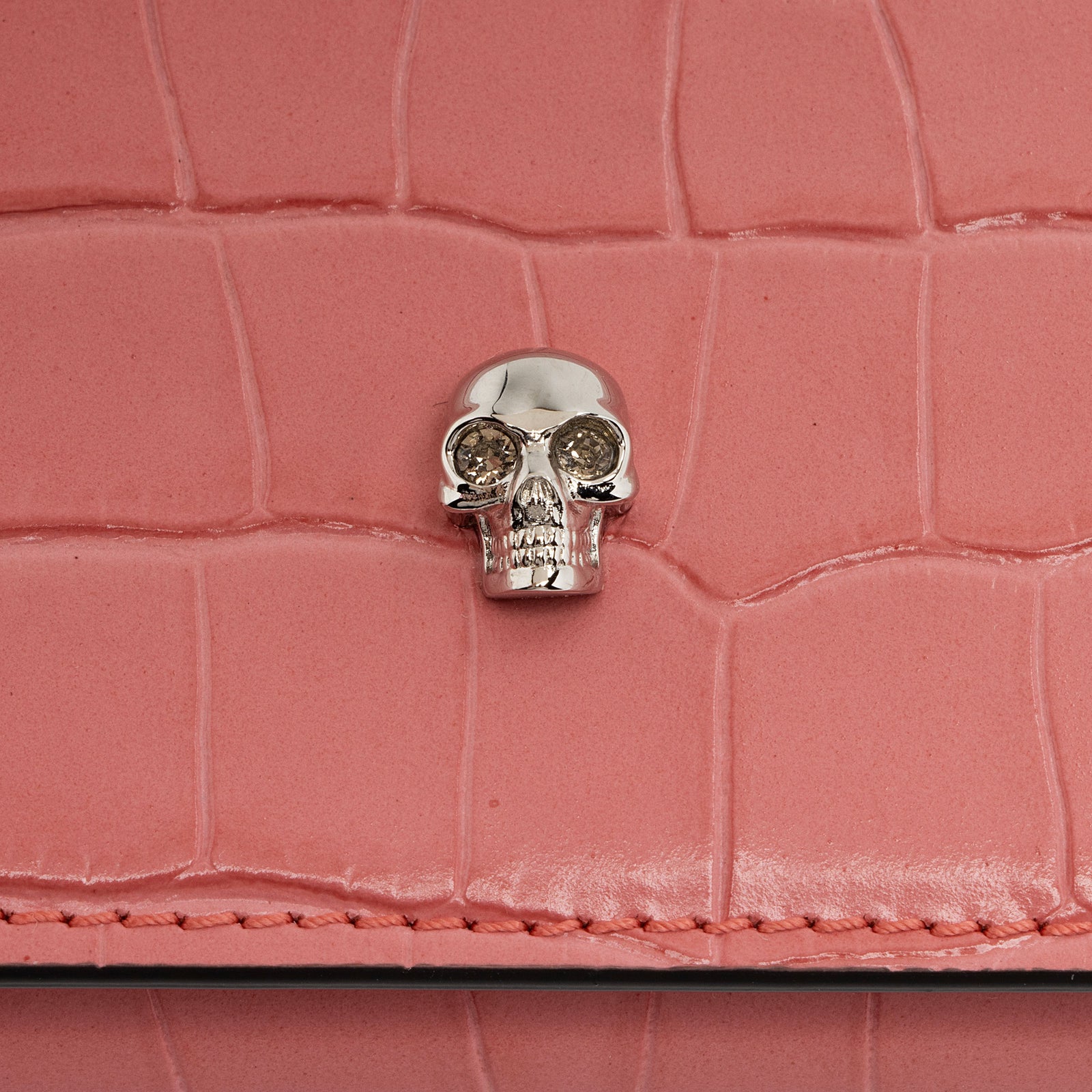 Alexander McQueen Croc Embossed Leather Skull Wallet On Chain SHF 43I LuxeDH