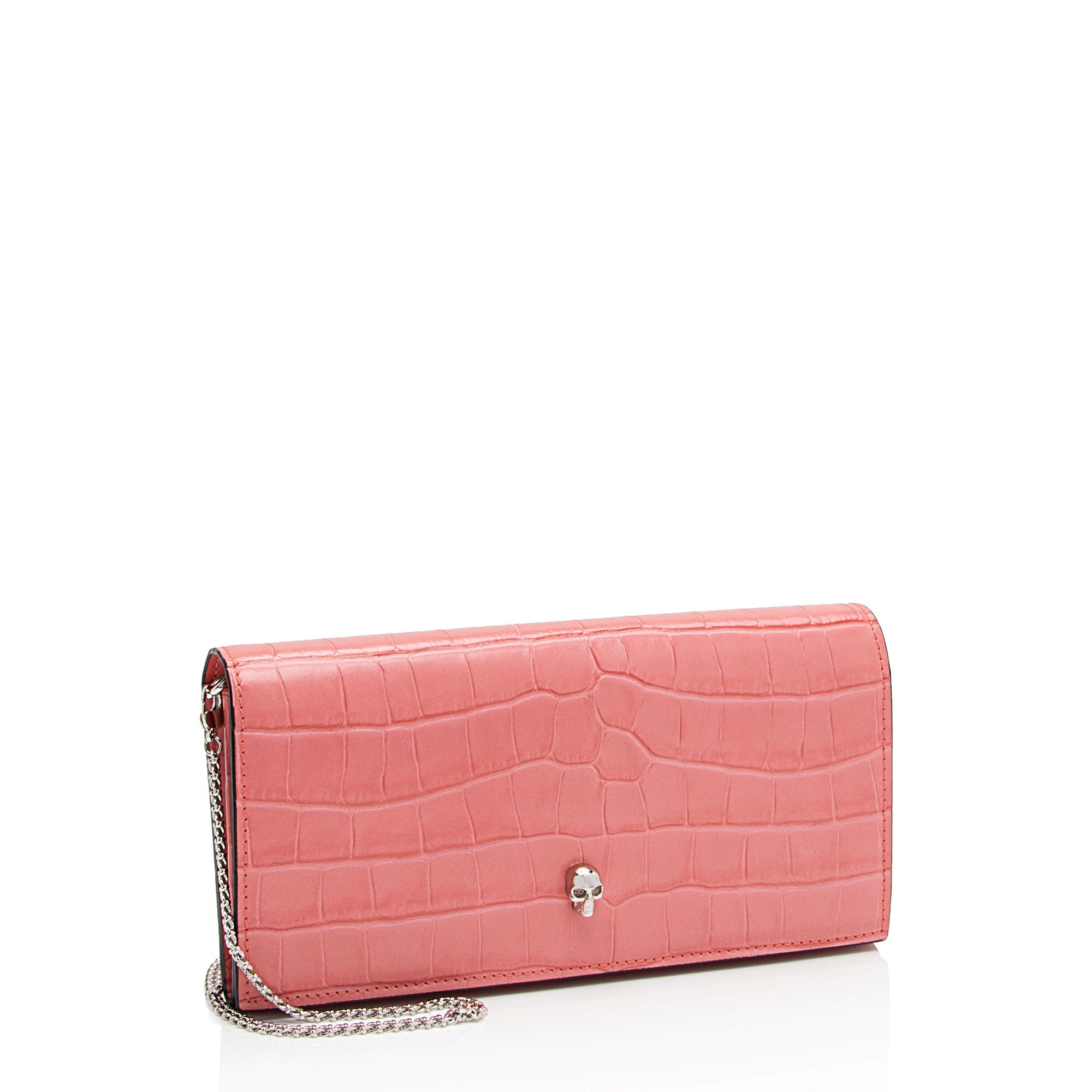Alexander McQueen Croc Embossed Leather Skull Wallet On Chain (SHF-43Iz7x)