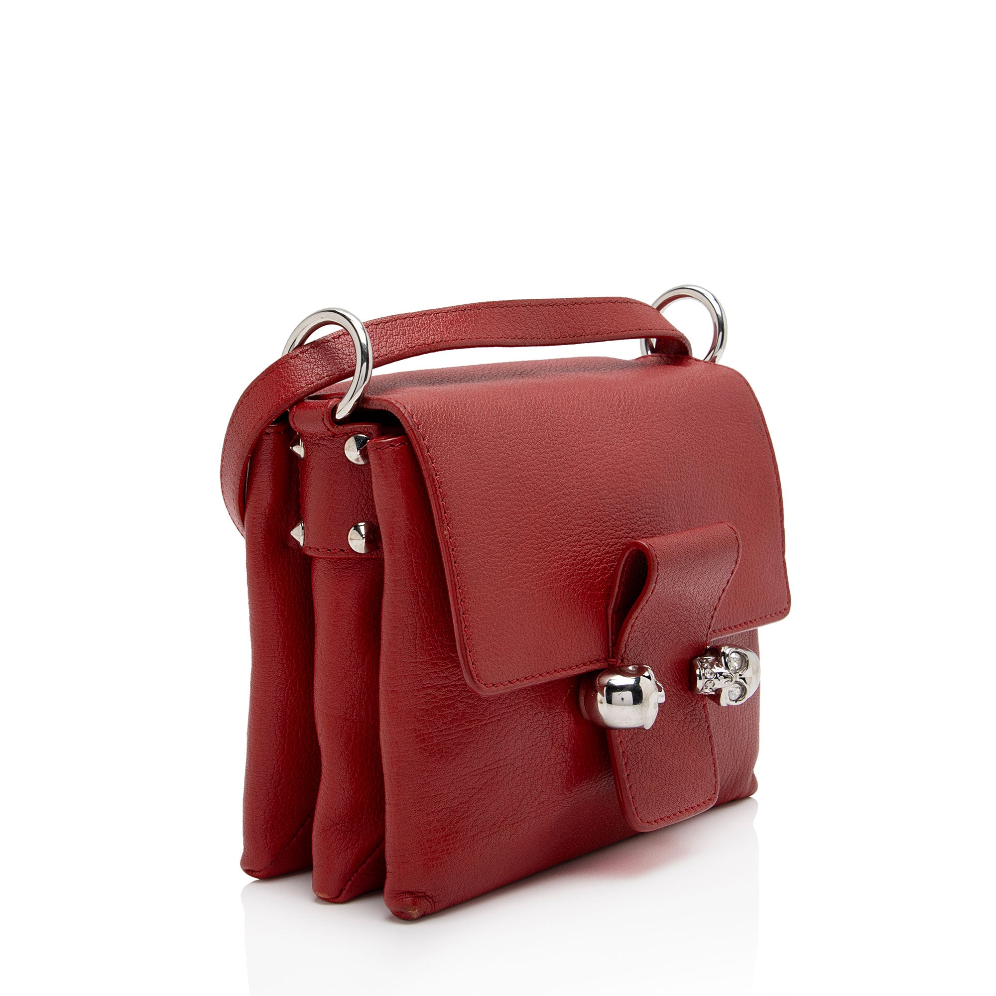 Alexander McQueen Leather Crystal Twin Skull Flap Shoulder Bag (SHF-uXSFgg)