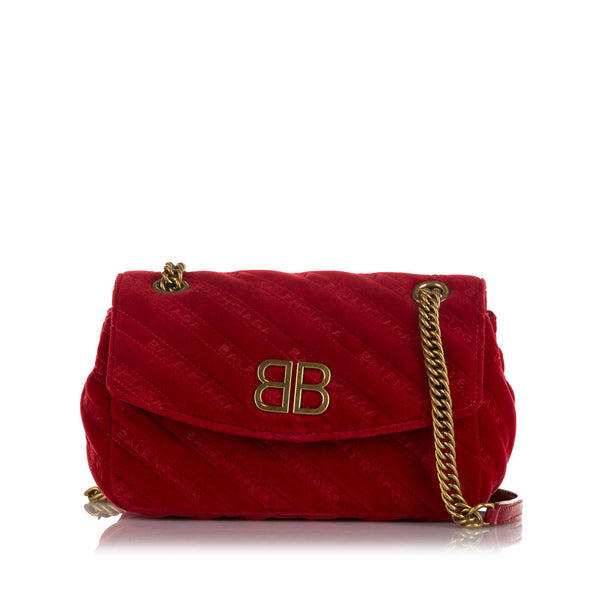 Balenciaga BB Quilted Round Velvet Crossbody Bag S (SHG-ihHh5a)