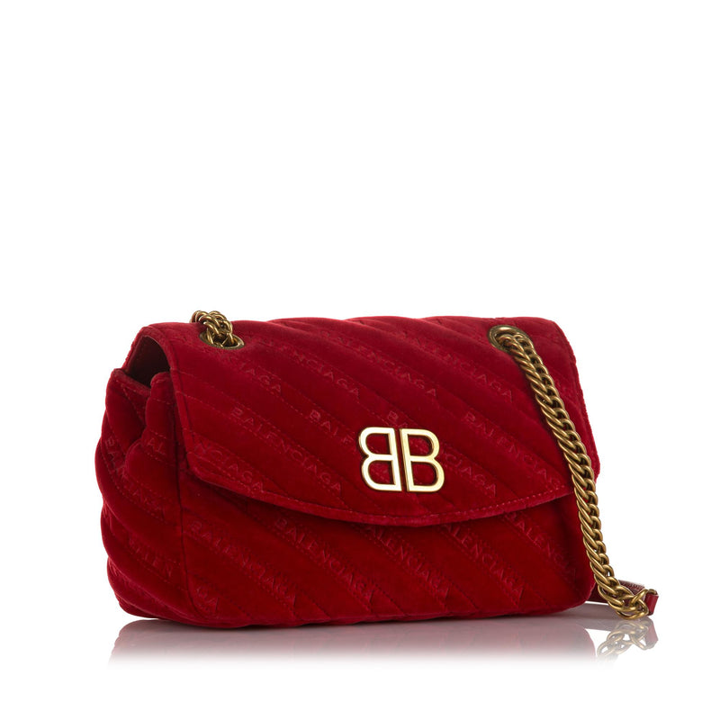 Balenciaga BB Quilted Round Velvet Crossbody Bag S (SHG-ihHh5a)