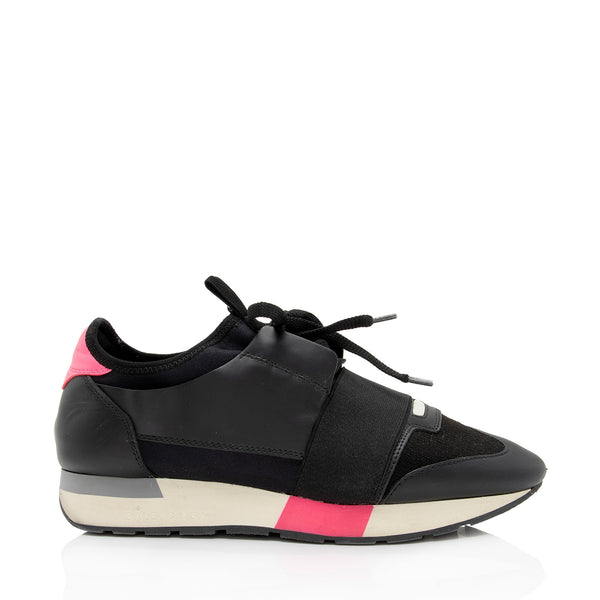 Balenciaga Leather Stretch Knit Race Runner Sneakers - Size 8 / 38 (SHF-oa1Nul)