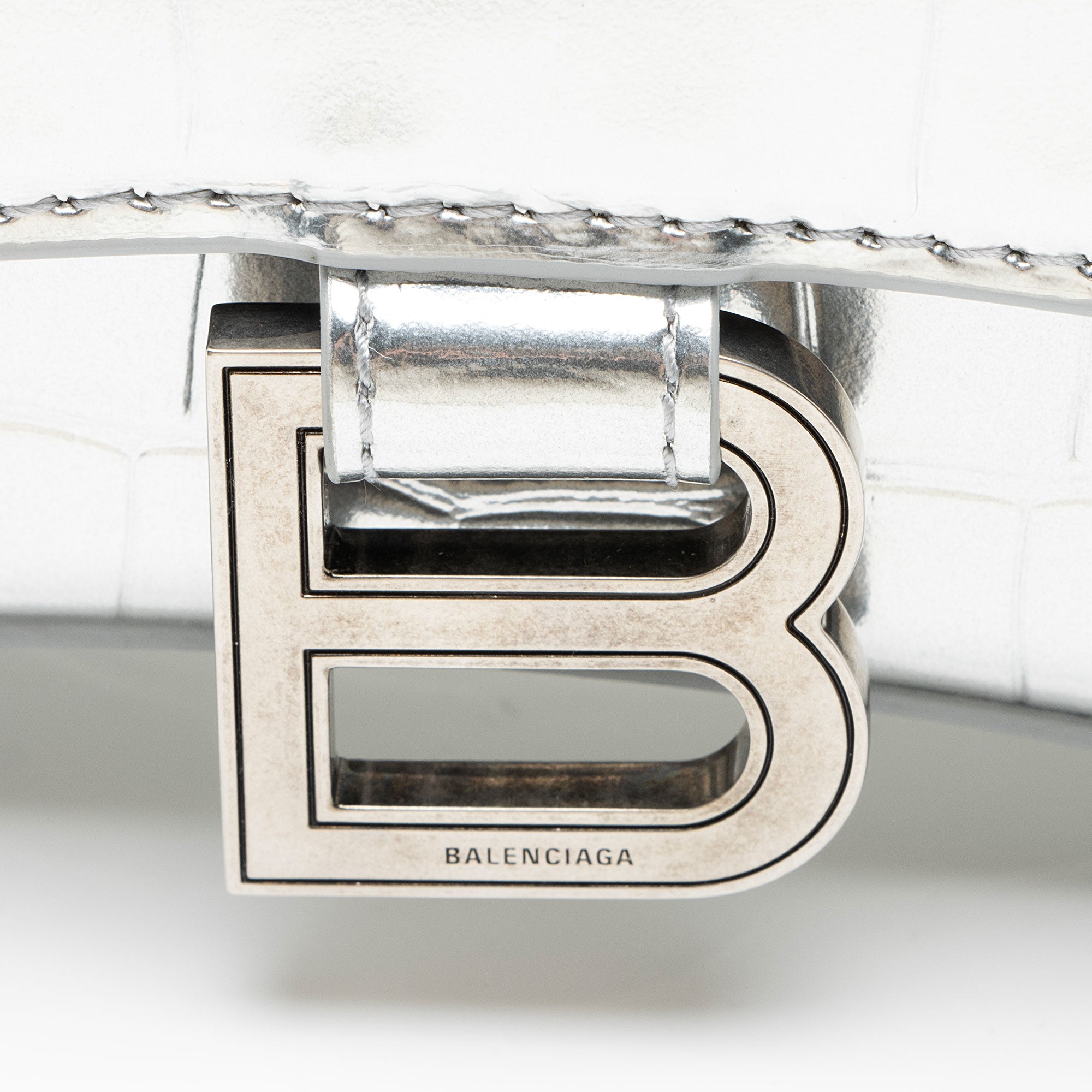 Balenciaga Metallic Croc Embossed Calfskin Hourglass XS Top Handle