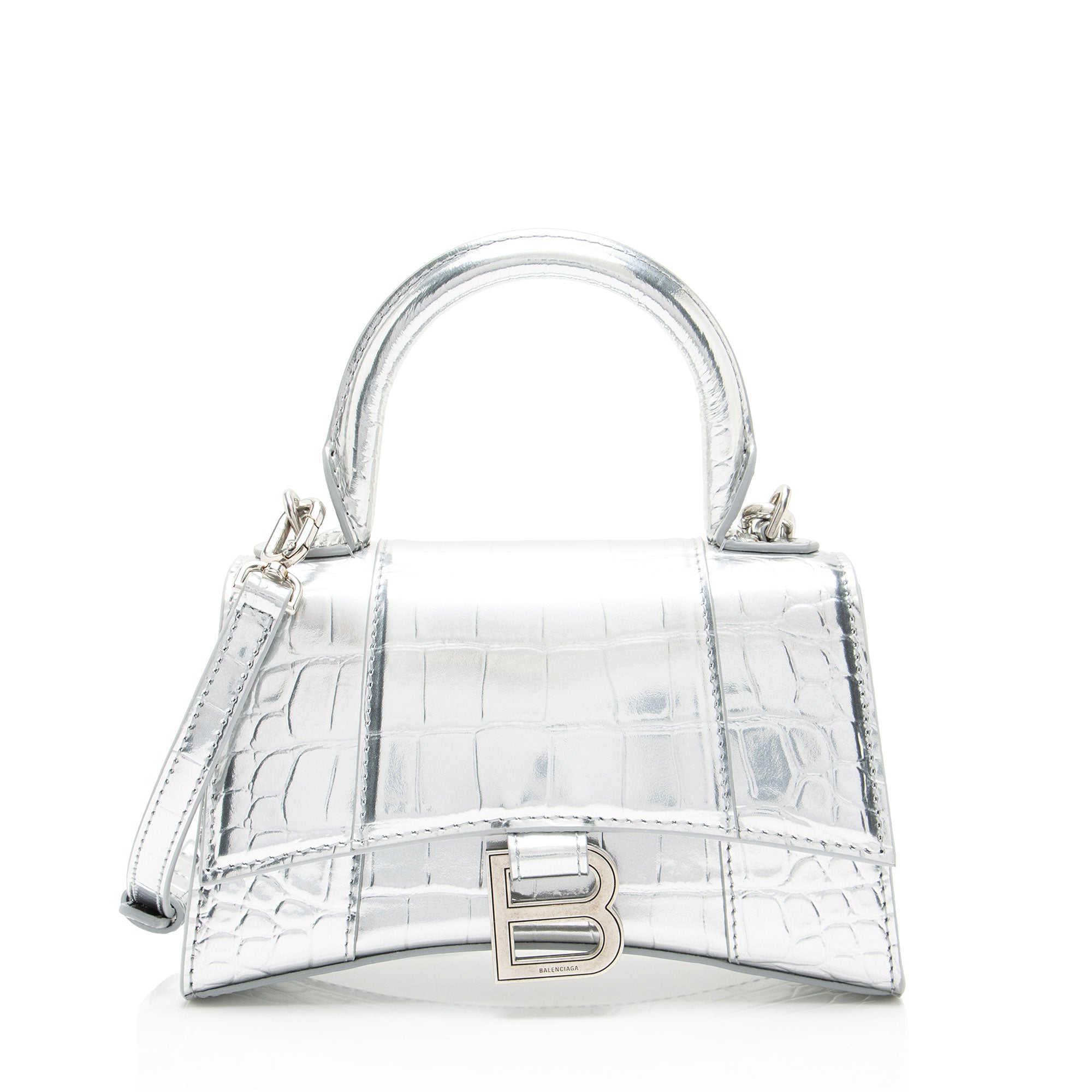 Balenciaga Metallic Croc Embossed Calfskin Hourglass XS Top Handle