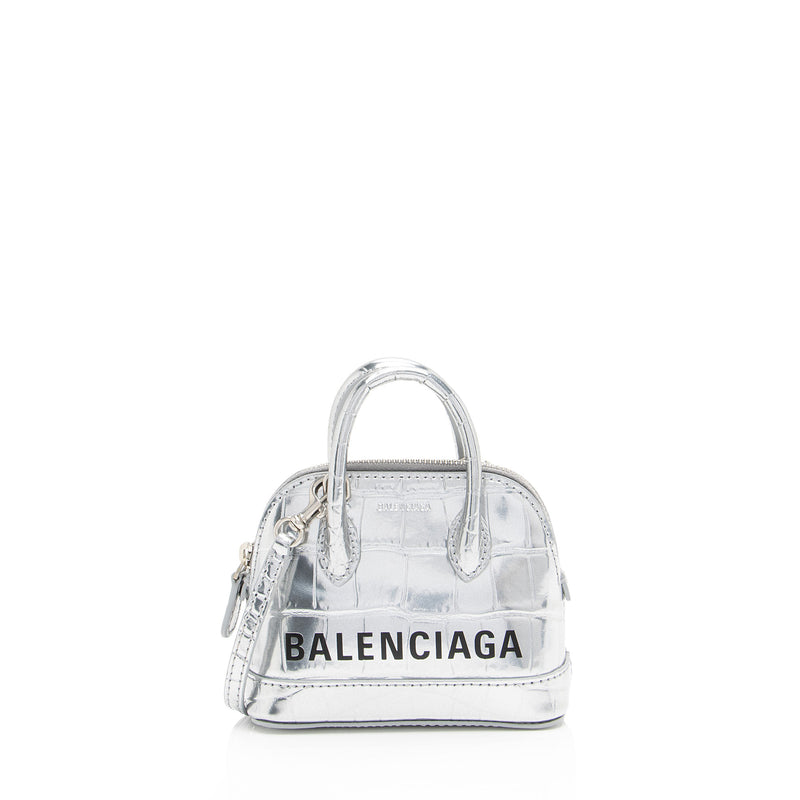 Balenciaga Metallic Croc Embossed Ville Mini Top Handle Bag (SHF-Ayu5RO)