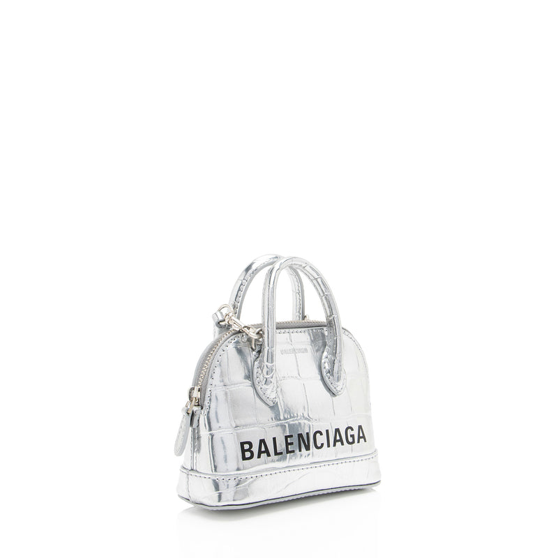 Balenciaga Metallic Croc Embossed Ville Mini Top Handle Bag (SHF-Ayu5RO)