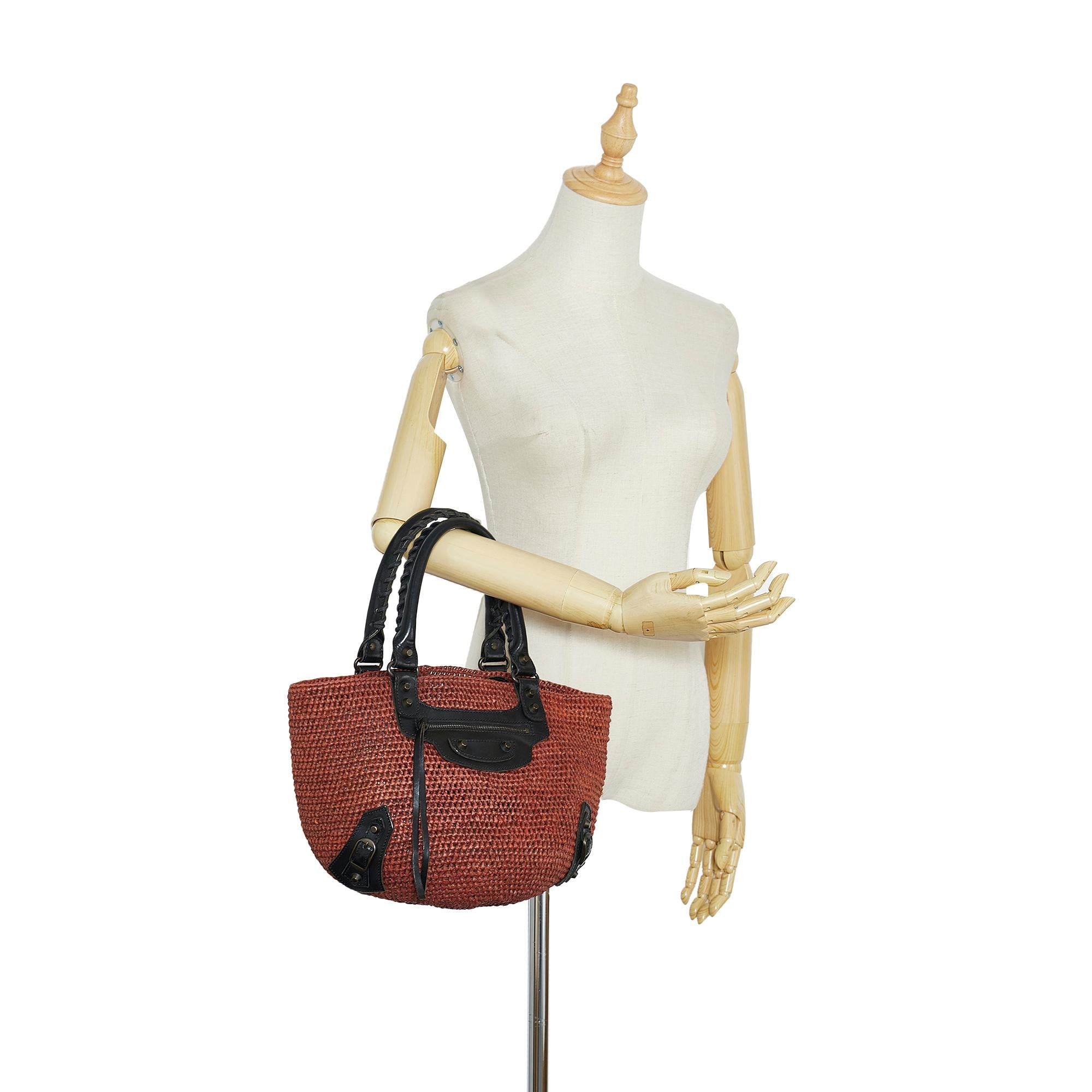 Balenciaga Motocross Classic Raffia Panier Tote (SHG-u1DpE5)