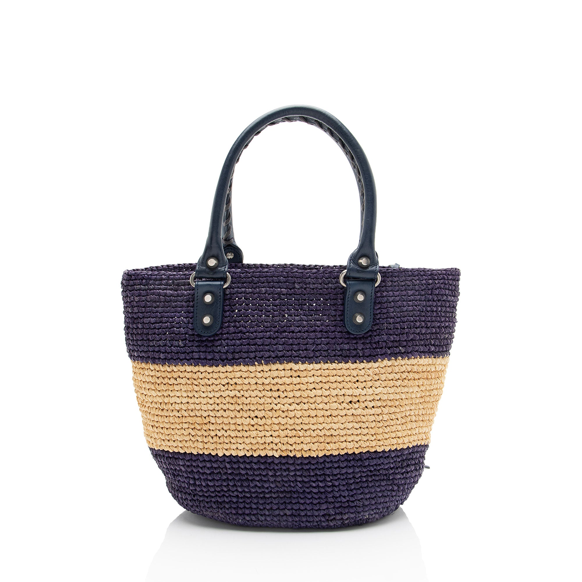 Balenciaga Raffia Striped Panier XS Tote