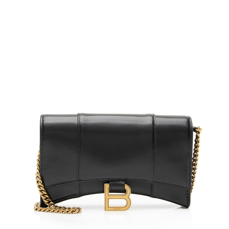 Balenciaga Shiny Calfskin Hourglass Wallet on Chain Bag (SHF-23824)